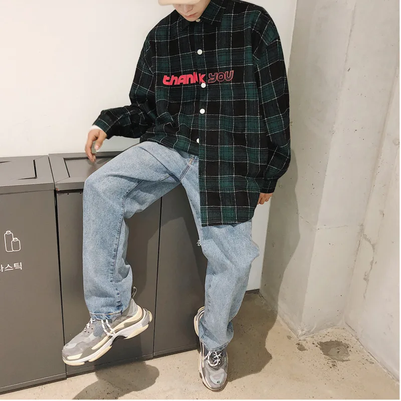 Coolred-Men Long-Sleeve Square Collar Japanese Casual Plaid Shirts Jackets