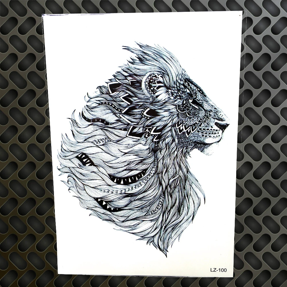

Black Prairie Majestic Lion Temporary Waterproof Tattoo Stickers For Men 21*15CM Large Body Art Arm Fake Flash Tattoo Women Legs