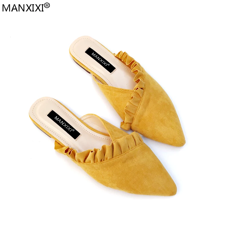 

Women Flat slippers Mule shoe pointed toe solid outside slipper Spring Autumn slipper Female fashion slides Ginger Flats shoe
