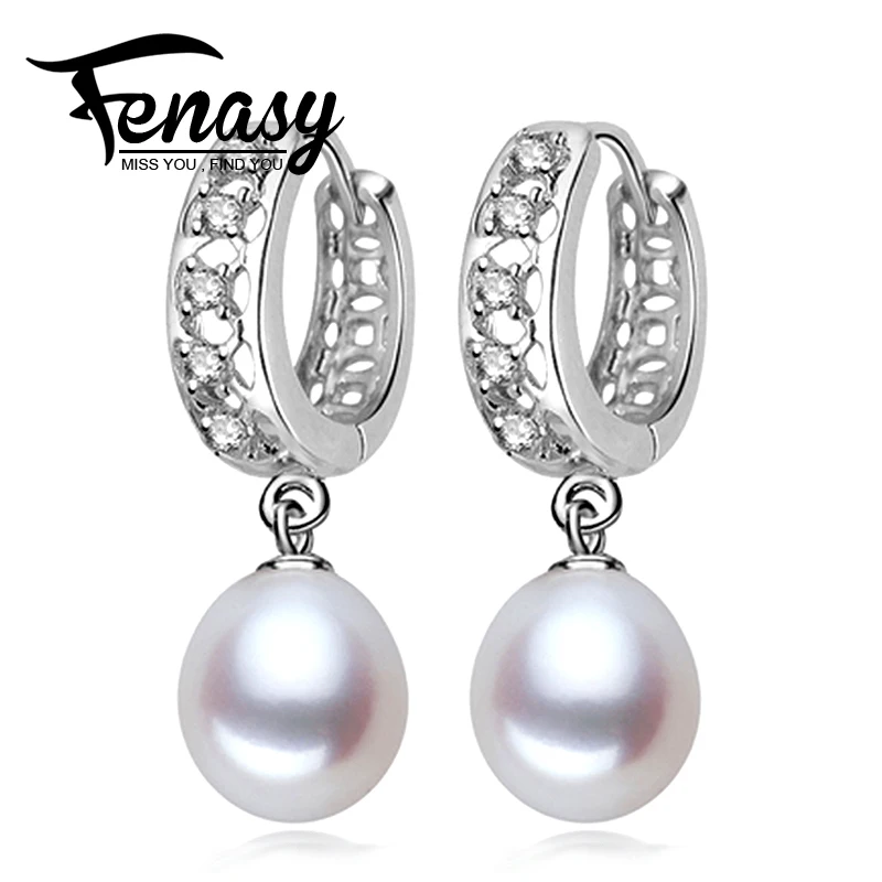 FENASY Pearl earrings for women Pearl with Silver plated earrings Birthday gift Jewelry Women bohemia earring