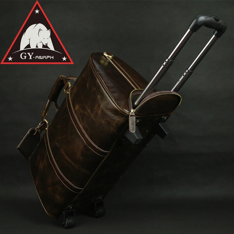 

ANAPH Unisex Carry On Luggage Full Grain Leather Suitcases Overnight Weekend Travel Wheeled Duffle Bags 20 Inch Business Koffer