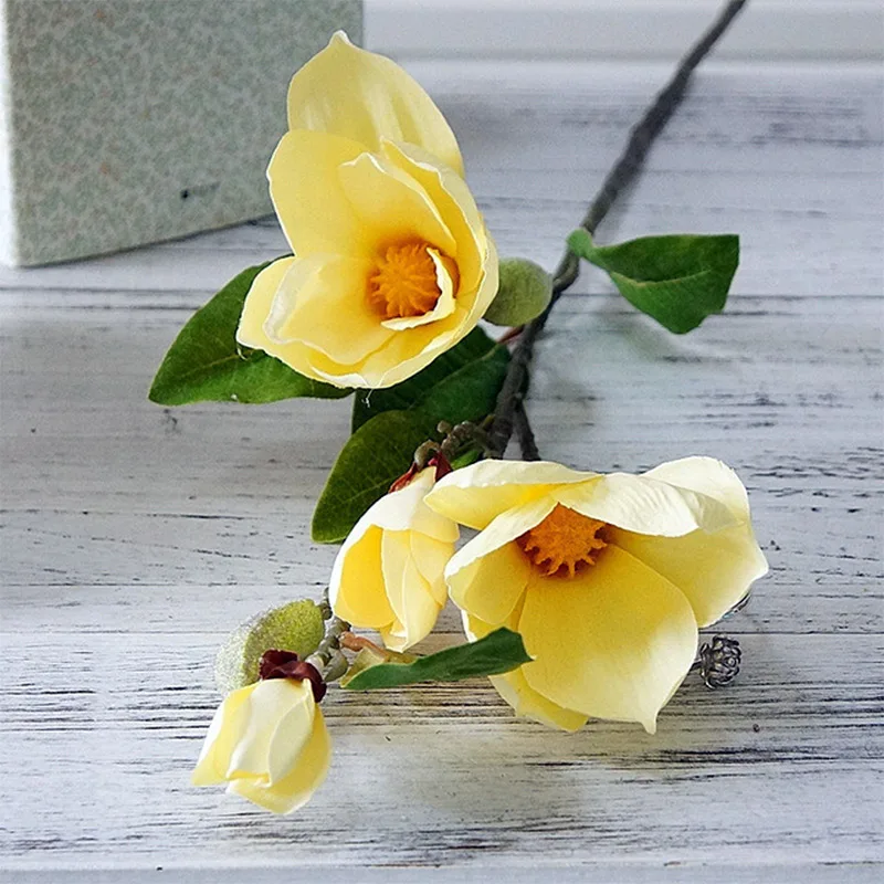 Luxury Long Stem 4 Heads Artificial Magnolia Flower Branch For Home Garden Wedding Decoration Fake Flowers Garden Decor Flores Luxury Long Stem 4 Heads Artificial Magnolia Flower Branch For Home Garden Wedding Decoration Fake Flowers Garden Decor Flores