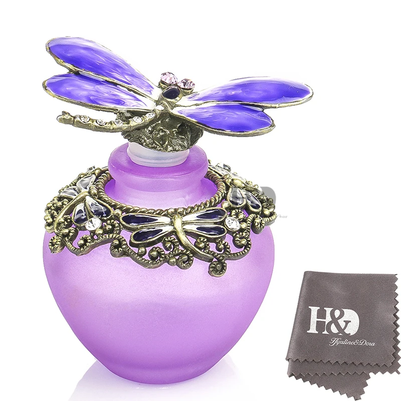 H&D 40ml Fancy Purple Gragonfly Empty Refillable Glass Perfume Bottle,Retro Frosted Butterfly Lid Perfume Bottle Birthday Gifts anbernic rg351p 64gb retro game console purple