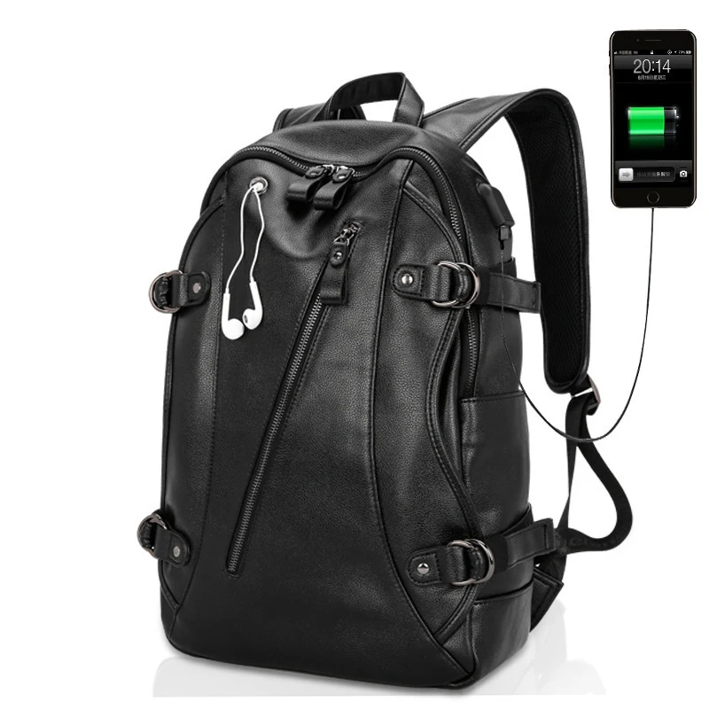 

2019 High Quality Leather New Men Backpack Multi-function Fashion big capacity School Bags For Teenager Casual Daypacks mochila