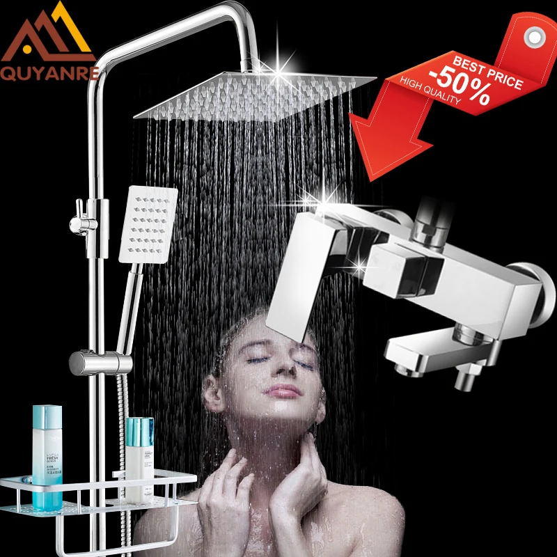 Quyanre Chrome Bathroom Shower Faucets Set Bathtub Shower Mixer Tap