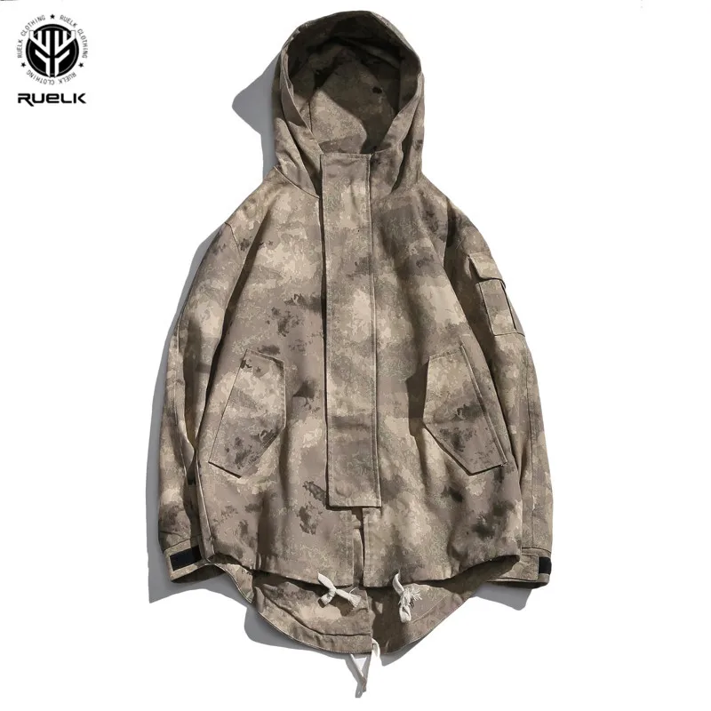 

Hooded Jacket 2019 New Camouflage Stitching Windbreaker Jacket Men's Hip Hop Zipper Sportswear Jacket Fashion Streetwear