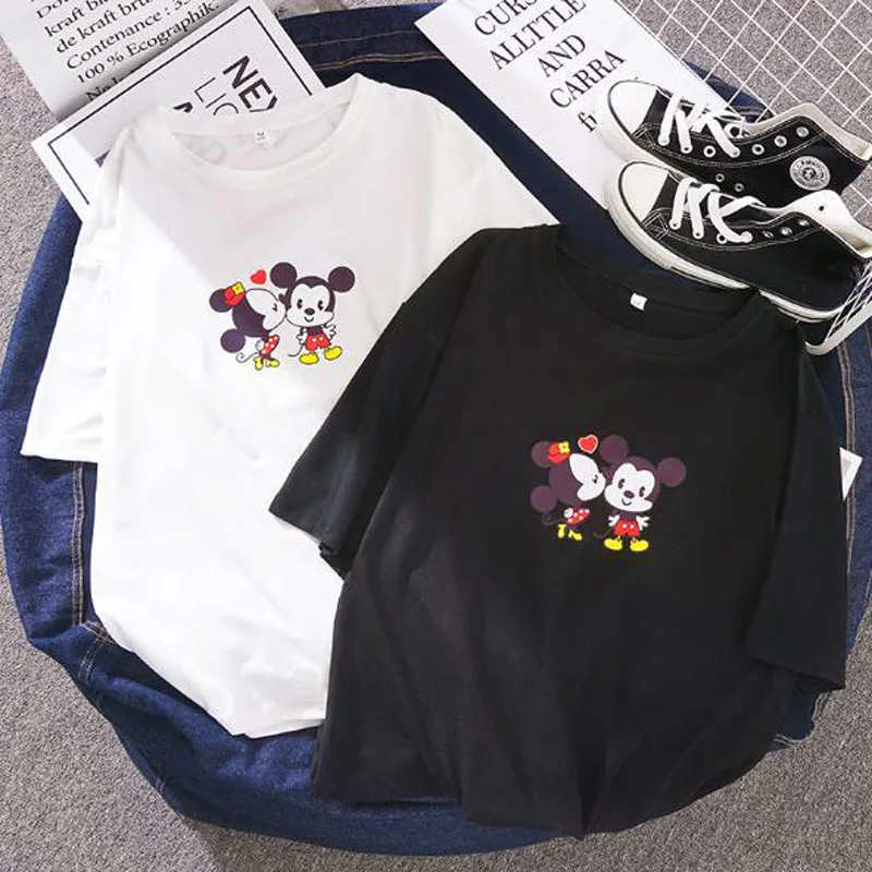 

Cute Mickey Print T shirt Women Spring Summer New Style Short Sleeve O Neck Women Tops Casual Loose T-shirt Women