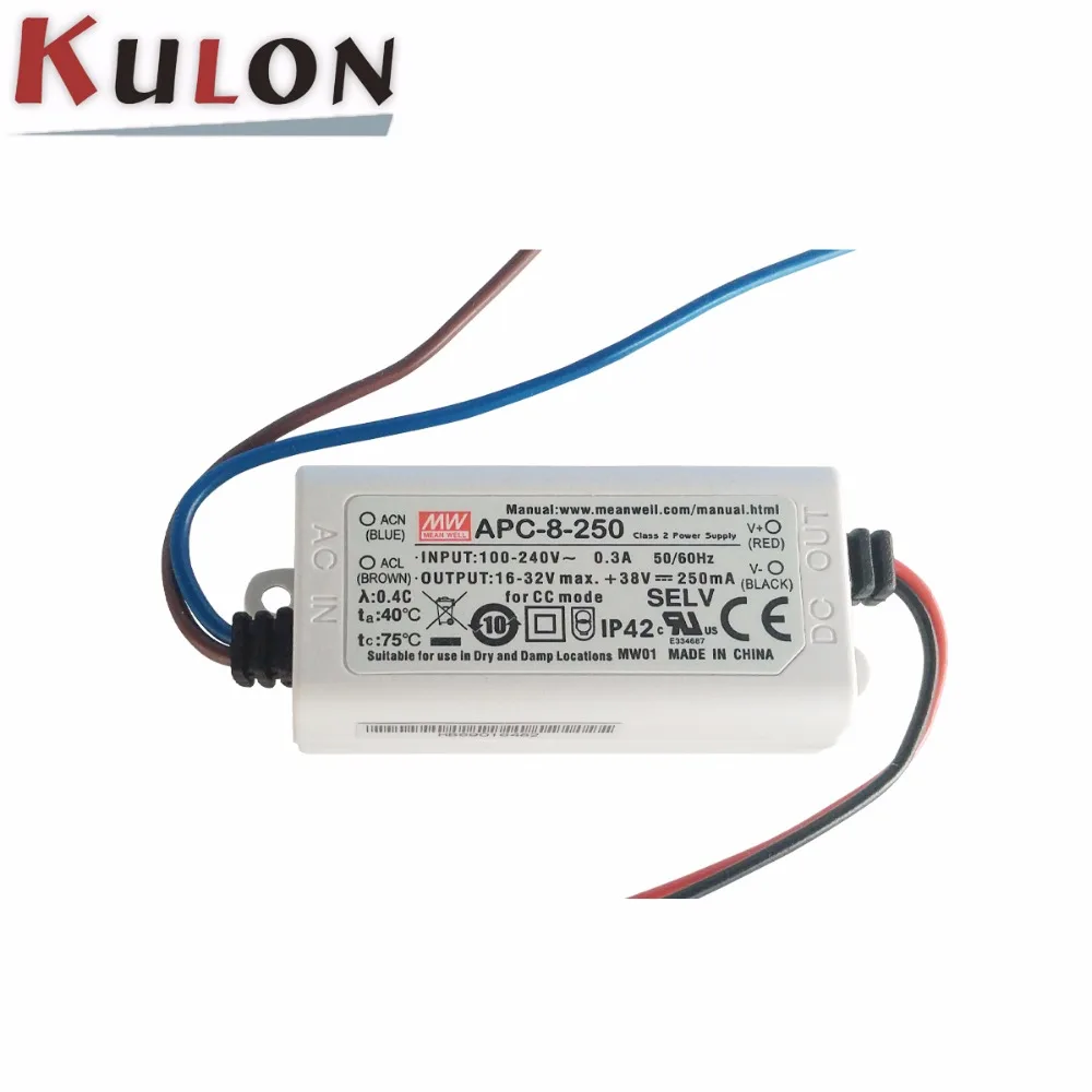 

Mean Well APC-8-250 8W 16-32V 250mA LED power supply constant current Meanwell Led driver for LED lighting Free Shipping