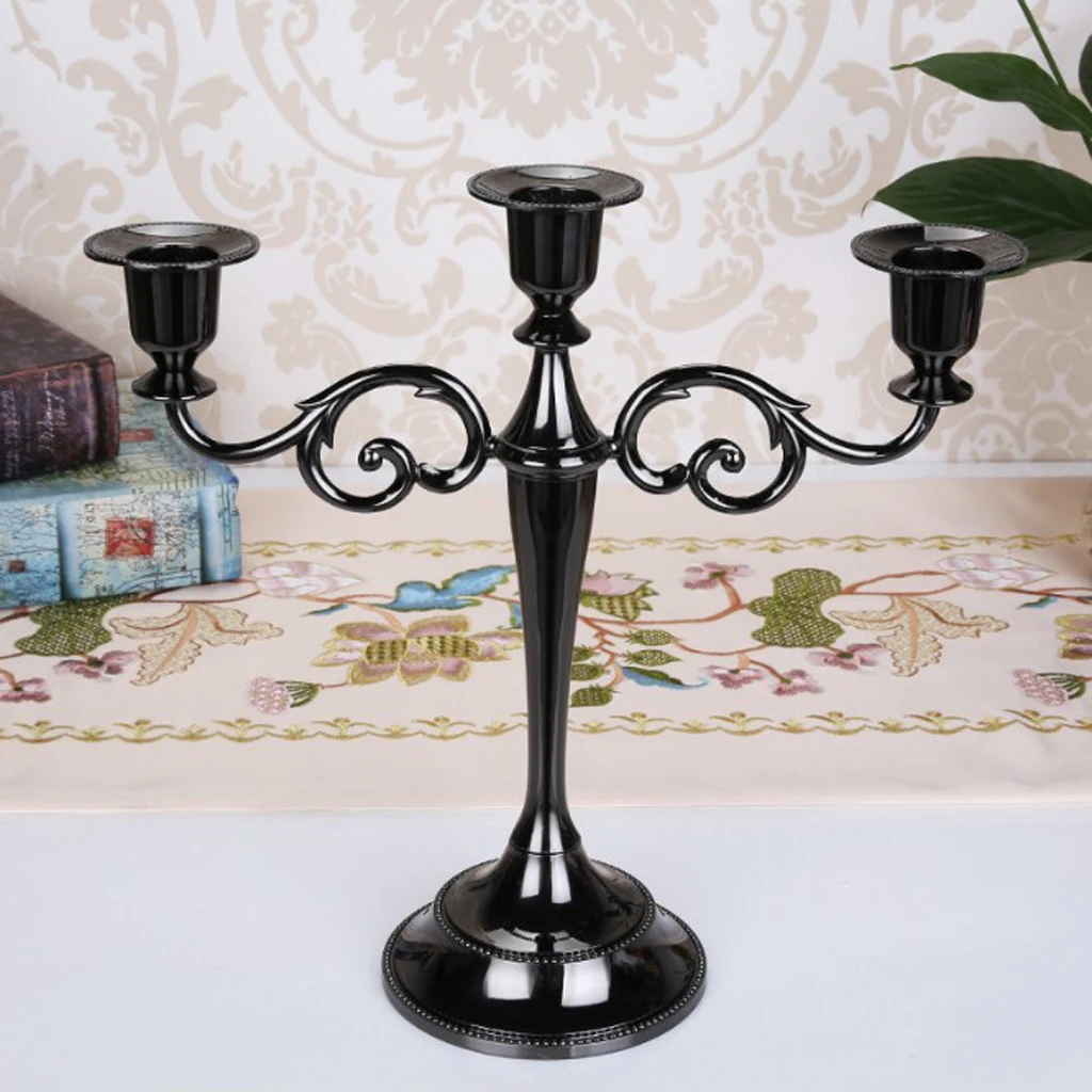 

Hot Metal Black Plated Candle Holders 3-Arms Candelabra For Wedding Prop Candlelight Hotel Home Party Decoration Multi Size