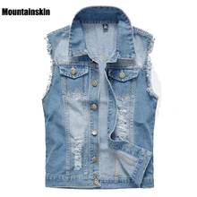 Горная кожа мужской джинсовый жилет винтажный джинсовый жилет без рукавов с эффектом потертости мужской ковбойский рваный модный пиджак, EDA176