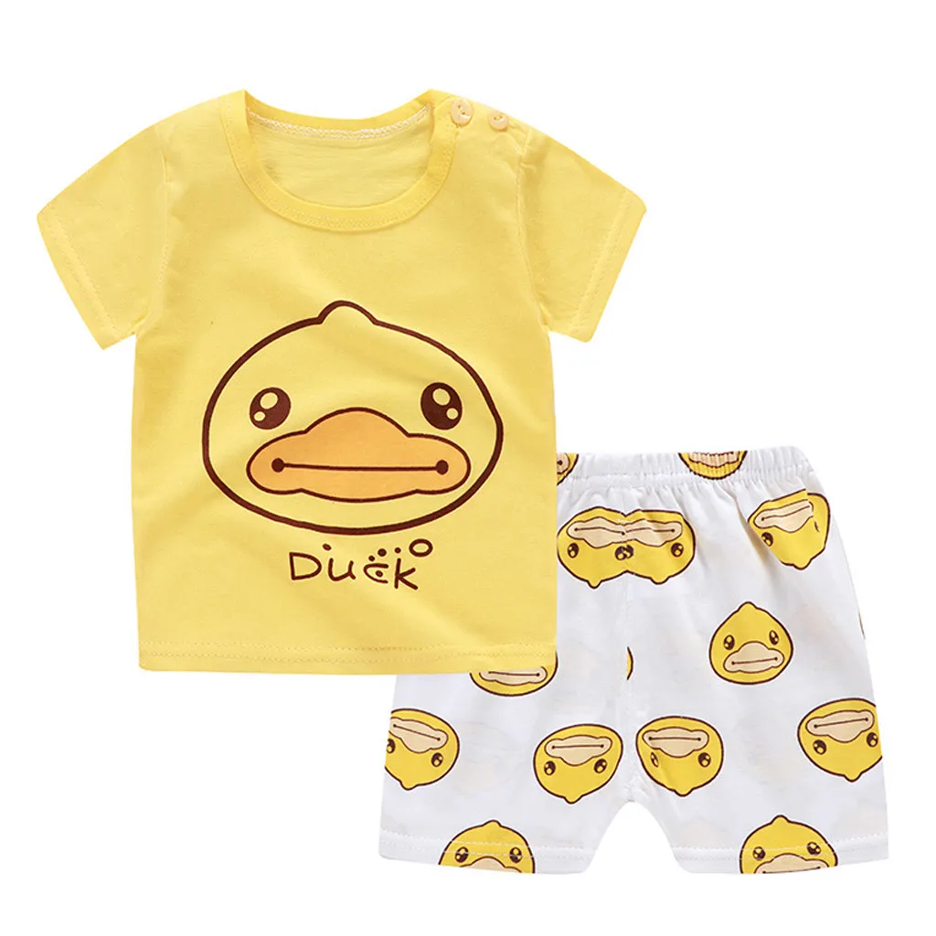 

Newborn Infant Baby Boys Girls Clothes Set Short Sleeve Cartoon Tops Shirt+Pants Outfits Boys girls Clothes Cartoon Sets