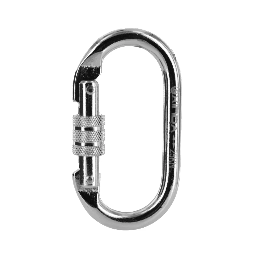Heavy Duty Mountaineering Tree Climbing Arborist Steel Screw Lock Carabiner 25KN Mountaineering Caving Rock Climbing Carabiner D