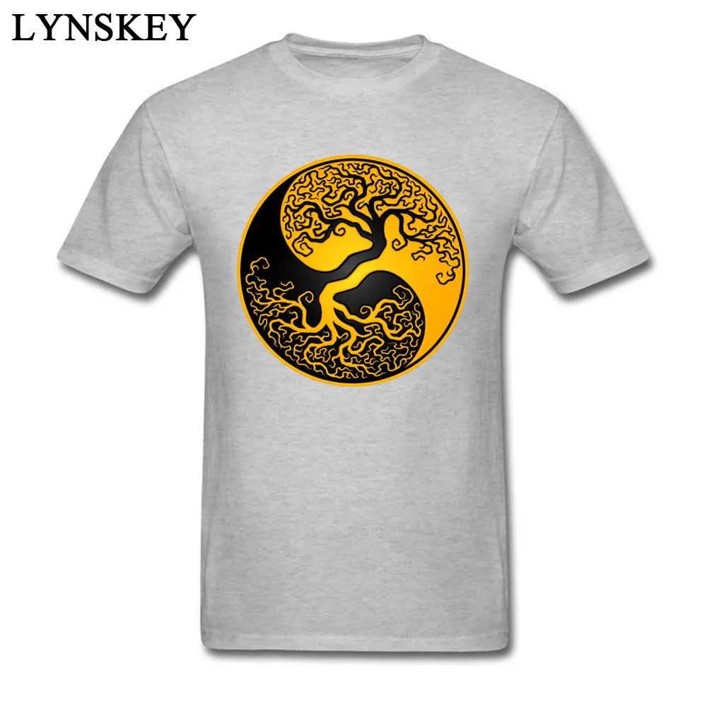 Cool T-shirts Brand Crewneck Simple Style Pure Cotton Men's Tops Shirts Custom Short Sleeve Tee Shirt Top Quality Wholesale Yellow and Black Tree of Life Yin Yang grey