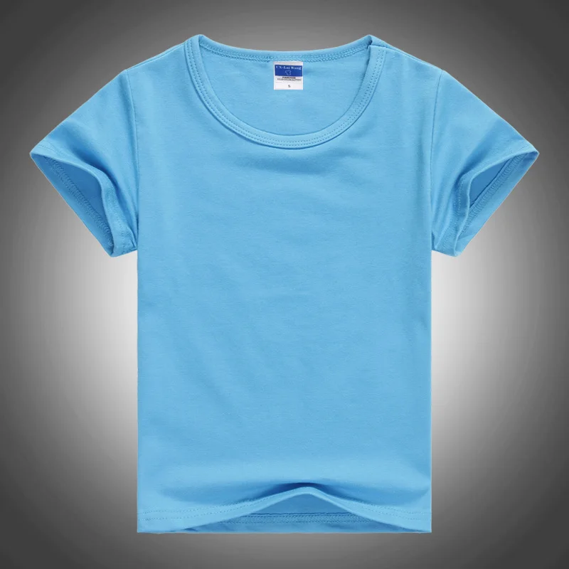 Детские простые базовые футболки унисекс Топы из хлопка черного цвета для мальчиков и девочек, летняя одежда для детей 2, 3, 4, 6, 8, 10 лет, 1424 - Цвет: Lake Blue