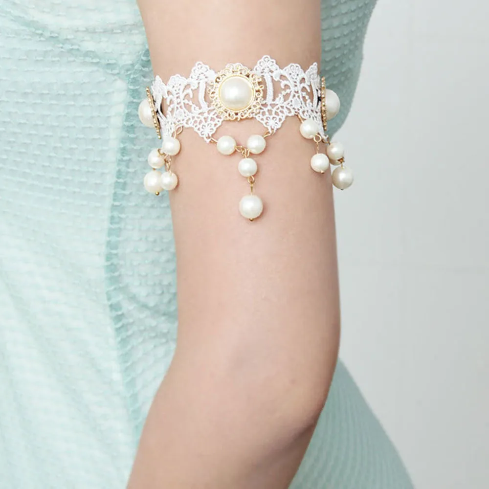 Women Arm Bracelet 2018 New Fashion Handmade White Lace Beaded Armband