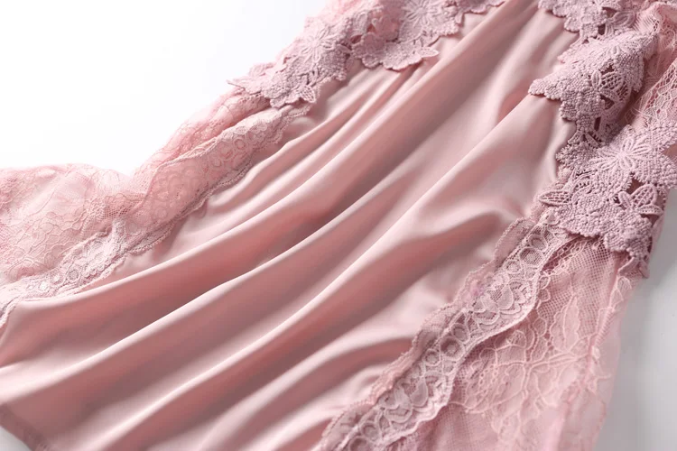 Женский сексуальный халат ночная рубашка с длинным рукавос Спагетти ремень Глубокий v-образный вырез цветок кружева вышивка Ночное белье ночной комплект пижамы платье
