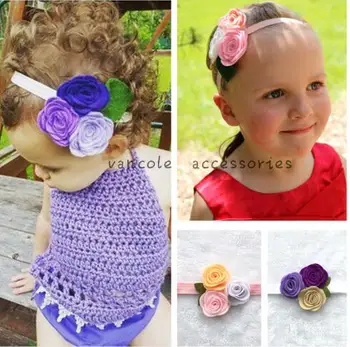 

2016 New 10pcs/lot Three Felt Flower Headband skinny elastic headbands girls hair accessories kids turban rose hairbands