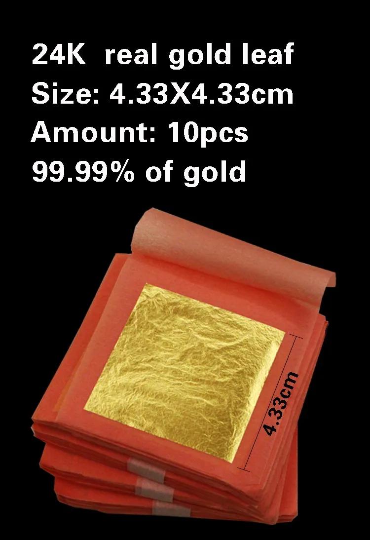 10 листов 4,33X4,33 см 24K чистый подлинный лист золотой фольги лист 99.99% золота