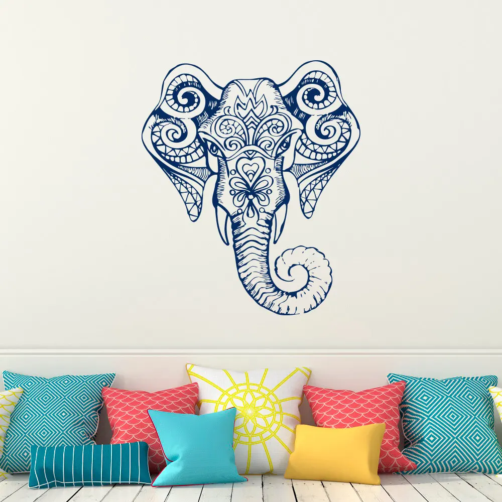 Indian Elephant Wall Decal, Yoga Ganesh Wall Stickers Indie Decor Buddha Wall Art Boho Bohemian