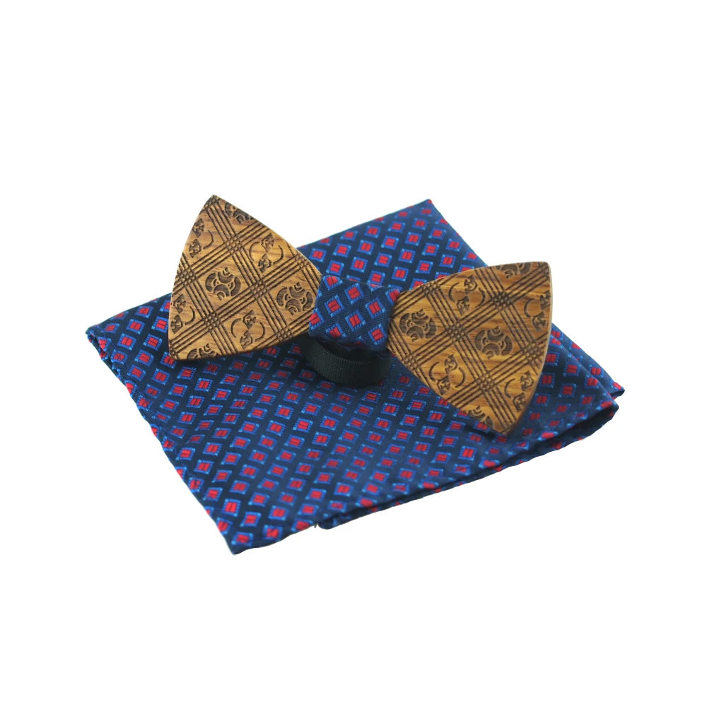  Wood Bow Tie For Men Bowties Neckwear Bowknot Cravats Pocket Square for Wedding Wooden Bow Tie Hand