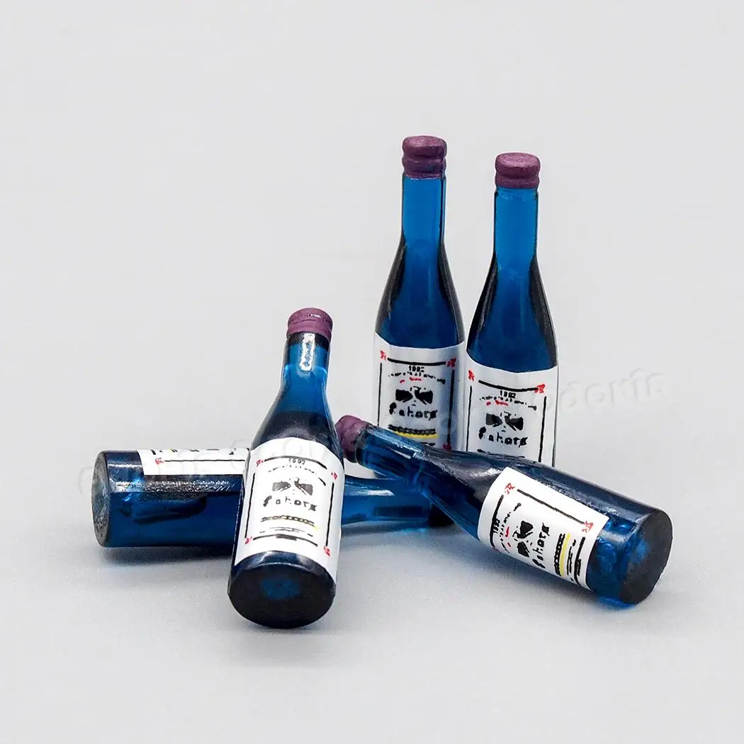 Odoria 1:12 миниатюрные 5 шт. Синие бутылки для вина напитки кукольный домик кухонные аксессуары для столовой ресторана бара Вечерние