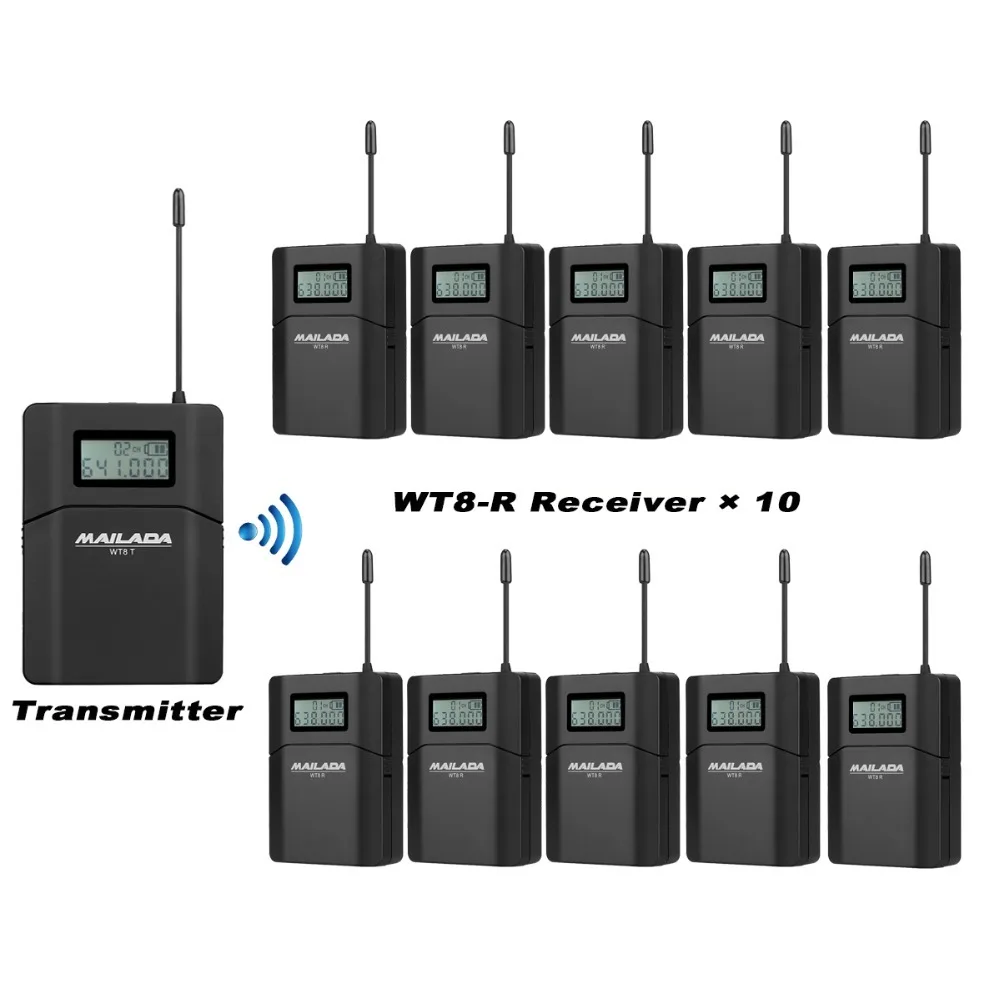 

MAILADA WT8 Tour Guide System 1 Transmitter+10 Receiver for Church Translation Teaching Travel Simultaneous Interpretation F1437