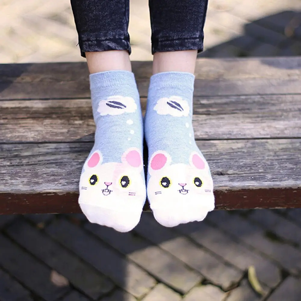 1 Pair Cute Cartoon Animal Design Women Cotton Soft Sock Girl Boat Sock