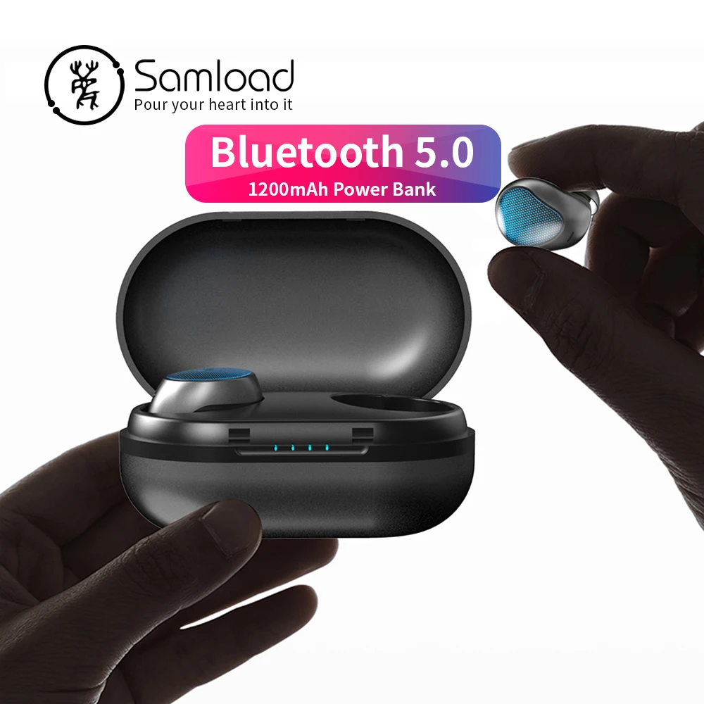 Samload Bluetooth 5.0 Headset Waterproof Wireless Earphone Stereo 3D Sound with 1200mAh Charging Box For Apple iPhone 6s 7 8 Xs