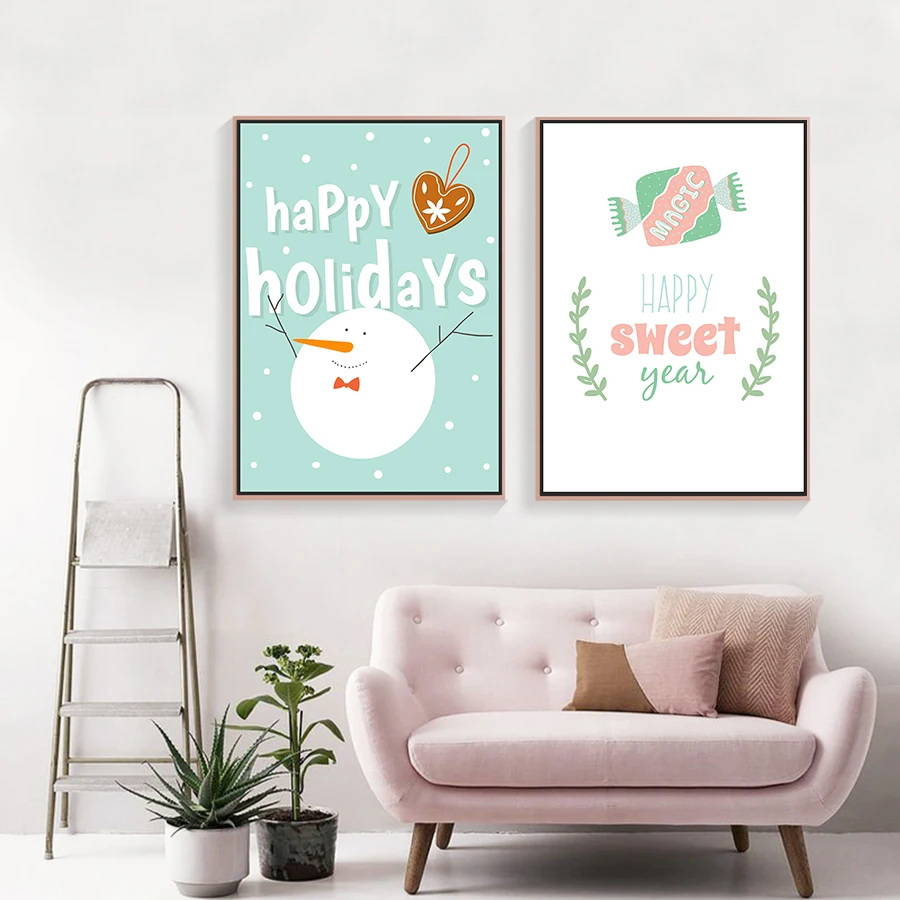ASAPFOR-Christmas-Tree-Canvas-Art-Painting-Happy-Sweet-New-Year-Quotes-Print-Poster-Snowmen-Holiday-Decorations (3)
