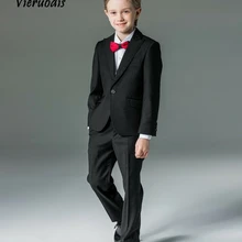 Новое поступление черный мальчик Свадебный шафер Жених цветок костюм формальный смокинг