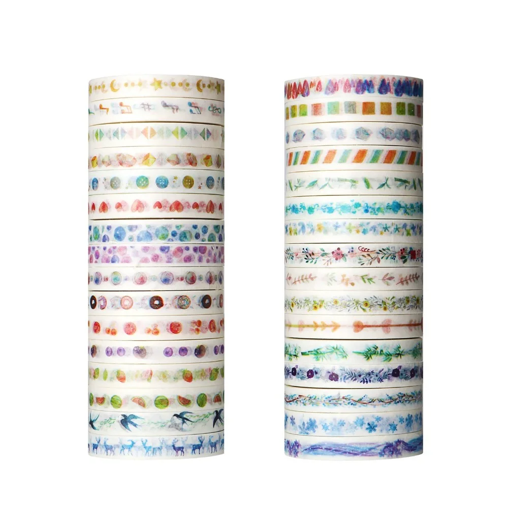 

26 Plants Flowers Watercolor Painting Decorative Tape Adhesive Masking Washi Tape Paper Stickers For Scrapbooking