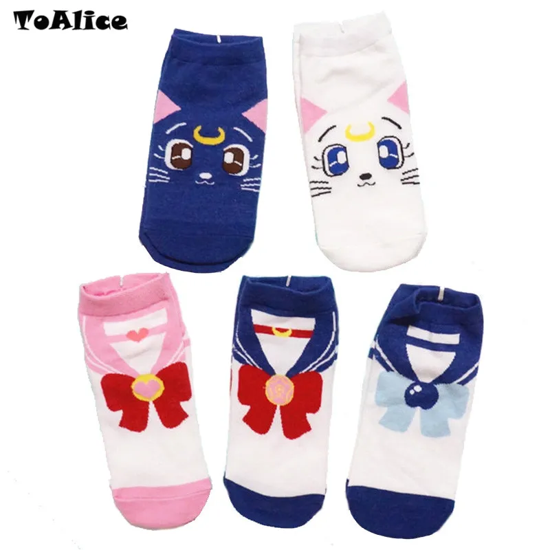Anime sailor moon Cosplay ankle socks women cotton invisible bow tie