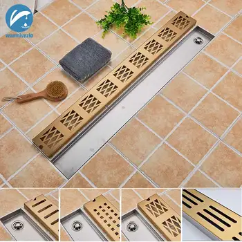 

Golden Floor Drain Waste Drain Bathroom Grates Shower Drain 304 Stainless Steel Large Flow Drainer Long Strip Floor Drain