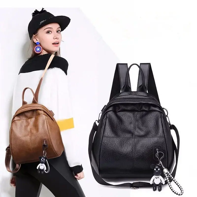 

Hot Fashion Design Travel Backpack Korean Women Female Rucksack Leisure Student School bag Soft PU Leather Women Bag mochila