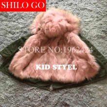 2016 New Warm Winter Aramy Green&Black Jacket Coats Thick Parkas Plus Size Real fox Collar Hooded Outwear coat &size 110-160