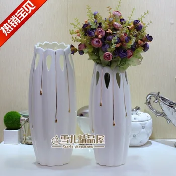 

S M L-home 1Pc Artificial Rattan With gold Vase Flower Fruit Candy white With gold ceramic vase floral decor decoration ideas