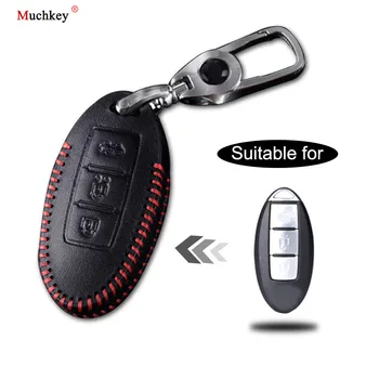 

Leather Remote Case Car Key Bag Cover for NISSAN 3 Buttons Smart Key Luxury Genuine Hand Sew Red Line 1PC Type A
