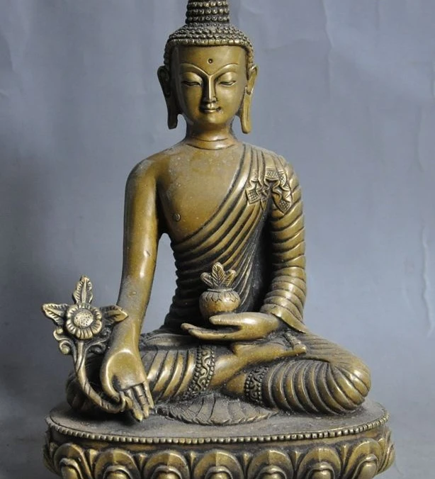 

8" old chinese buddhism bronze HEALING Herbs BUDDHA sakyamuni Shakyamuni statue