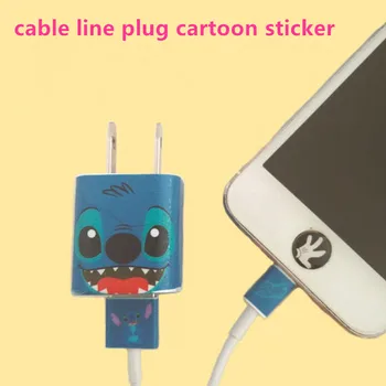 

100pcs/lot Fashion gift cartoon cable line plug mobile charging line Charge sticker for iPhone 5/6/7/ plus support Wholesale