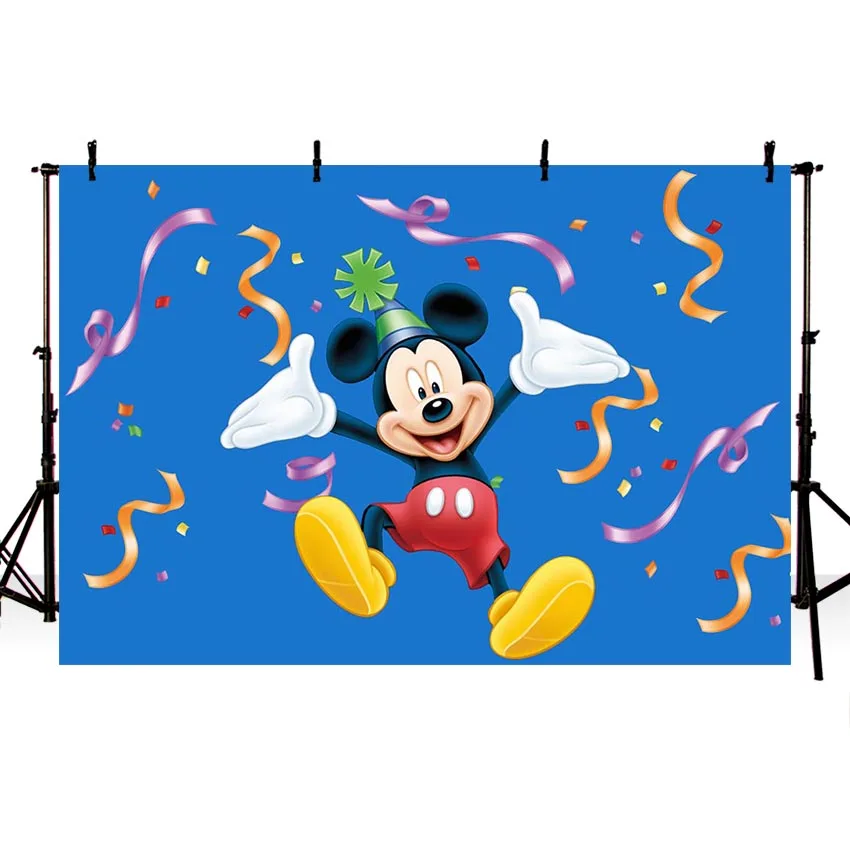 

Happy Birthday Minnie Mouse Color Ribbon Baby Birthday Cartoon Blue Photo Background Photography Backdrops Quality Vinyl LV1829