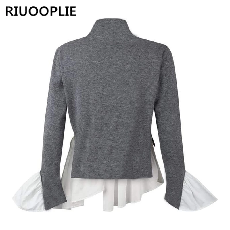 RIUOOPLIE Женская мода с длинным рукавом оборки Топы Повседневная Свободная кофточка