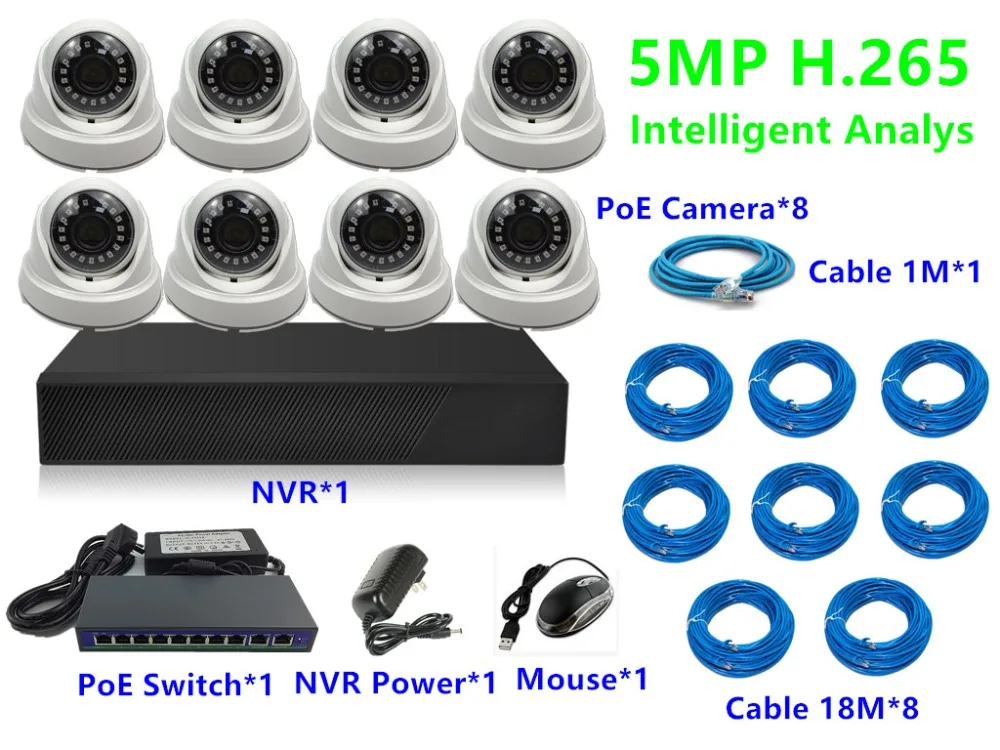 8CH 4CH IP Surveillance Kit 5 0MP 3 0MP H 265 48V PoE IP Dome Camera 
