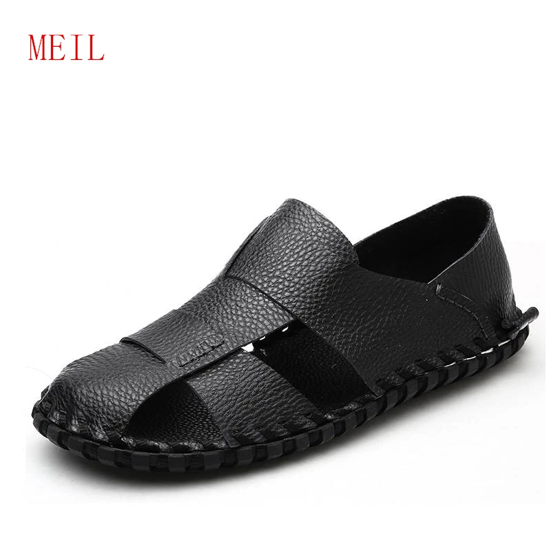 

Fashion Genuine Leather Sandals Summer Men's Youth Trend Casual Shoes Men Adult Breathable Basic High Quality Zapatos Hombre