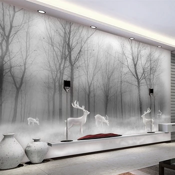 

Custom Photo Wallpaper 3D Abstract Deer Forest Black And White Scenery Murals Wall Cloth Living Room TV Bedroom Papel De Parede