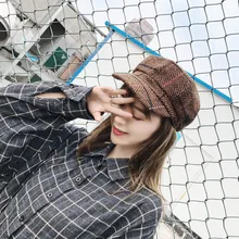 Винтажная восьмиугольная кепка художника для осени и зимы теплый берет шляпа Женская Клетчатая Шерстяная Смесь кепка газетчика ретро-шляпы