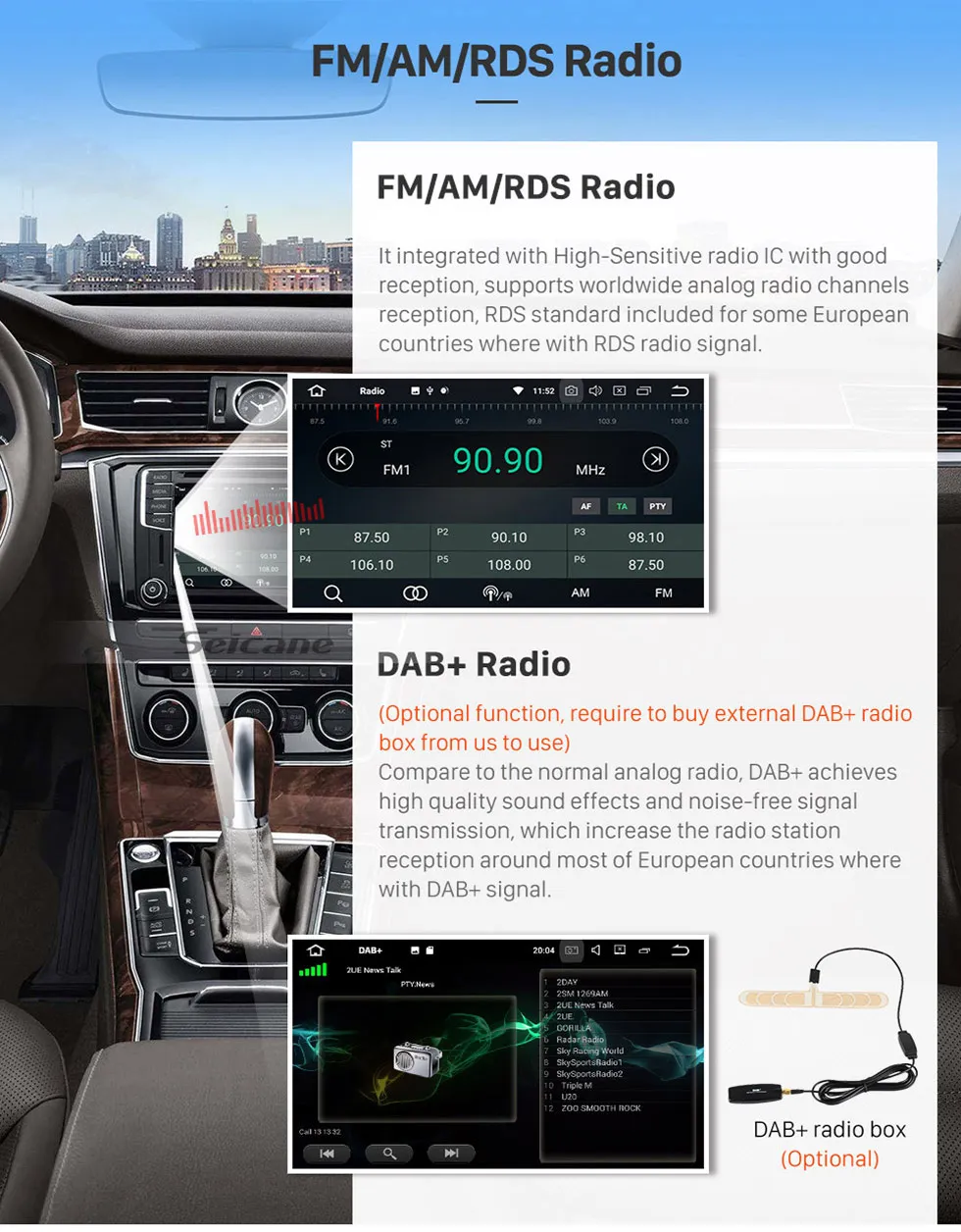 Clearance Seicane Android 7.1 9 inch full Touchscreen Car GPS Navigation Bluetooth Radio for 2005-2010 Old Mazda 5 with 8 core 32G FM WIFI 8