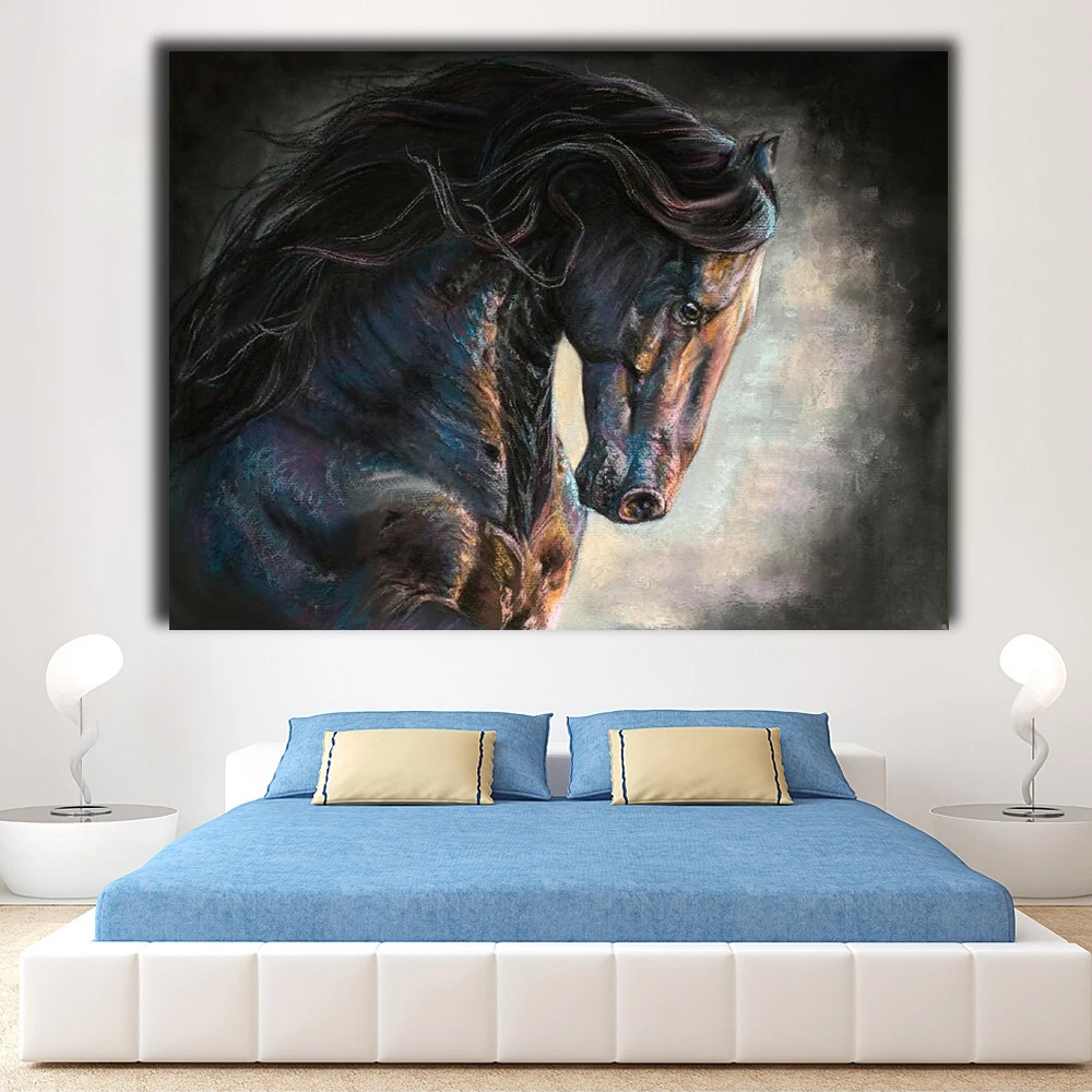 Embelish 1 шт. Современный домашний декор настенные художественные Плакаты для гостиной черная фризская лошадь животные картины спальня художественное произведение в рамке