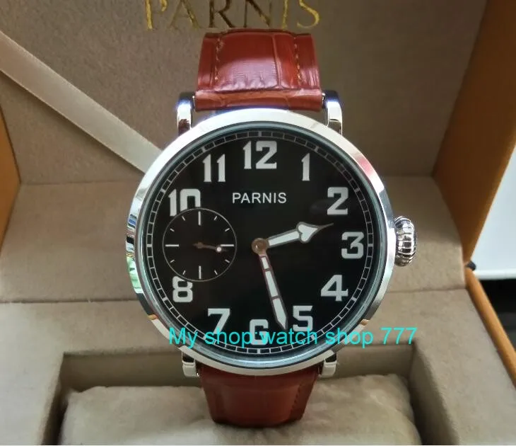 

46mm parnis Black dial Asian 6497 17 jewels Mechanical Hand Wind movement men watch luminous Mechanical watches zdgd238A