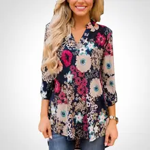 Autumn Women Floral V-Neck Three Quarter Sleeve Blouse 2017 Fashion Charming Brand Top All Matched Sexy Blouse Free Shipping