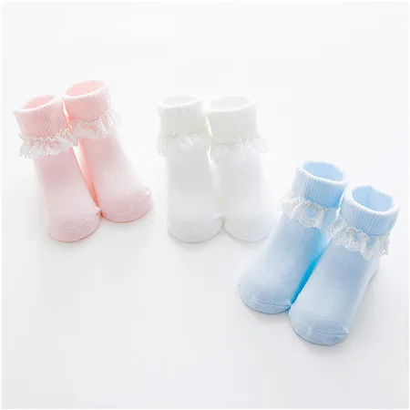 3 пары детские Нескользящие носки для новорожденных детей Кружево принцессы Носки для девочек малышей хлопковые носки для маленьких девочек - Цвет: B